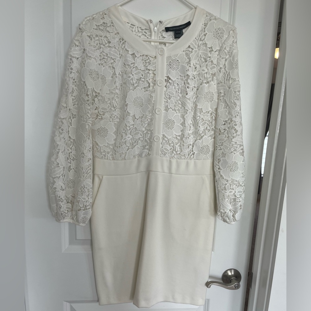 French Connection Cream Lace Long Sleeve Dress